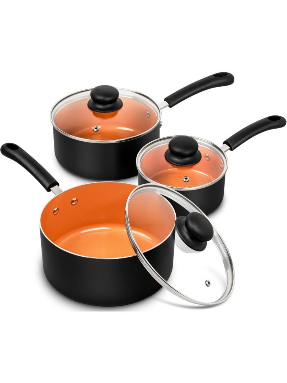 Nonstick Ceramic Saucepan Set 1QT, 2QT & 3QT - Copper, Non-Toxic, Induction